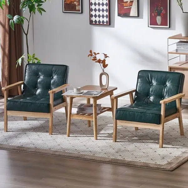 Contemporary Luxury Square Tufted Leather Upholstered Solid Wood Accent Chair Backrest Armrest For Living Room - Image 18