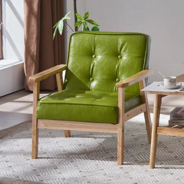 Contemporary Luxury Square Tufted Leather Upholstered Solid Wood Accent Chair Backrest Armrest For Living Room - Image 9