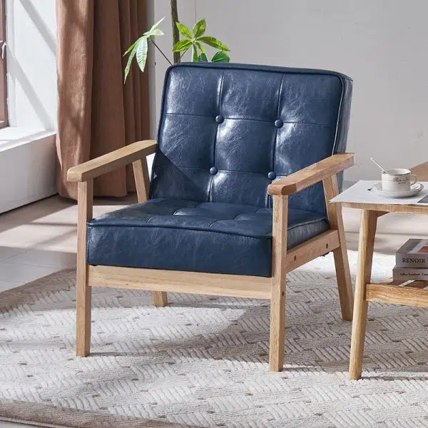 Contemporary Luxury Square Tufted Leather Upholstered Solid Wood Accent Chair Backrest Armrest For Living Room - Image 10