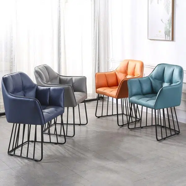 Contemporary Luxury Tufted Leather Upholstered Metal Frame Vanity Stool Backrest For Bedroom - Image 18