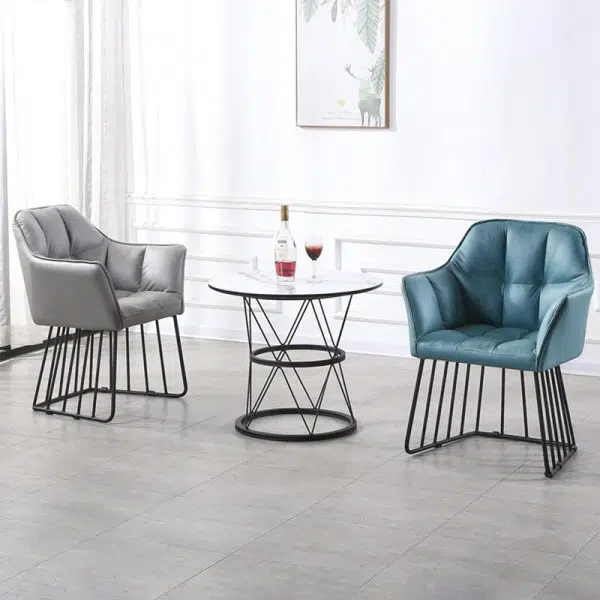 Contemporary Luxury Tufted Leather Upholstered Metal Frame Vanity Stool Backrest For Bedroom - Image 2