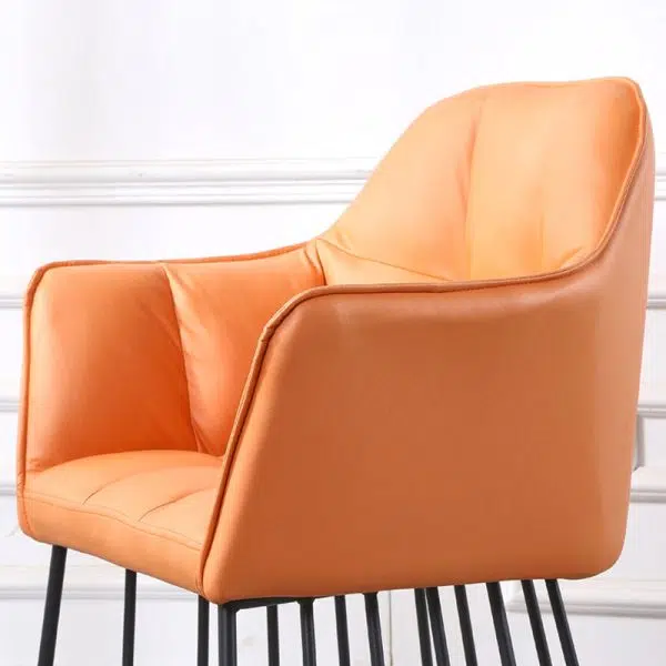 Contemporary Luxury Tufted Leather Upholstered Metal Frame Vanity Stool Backrest For Bedroom - Image 8