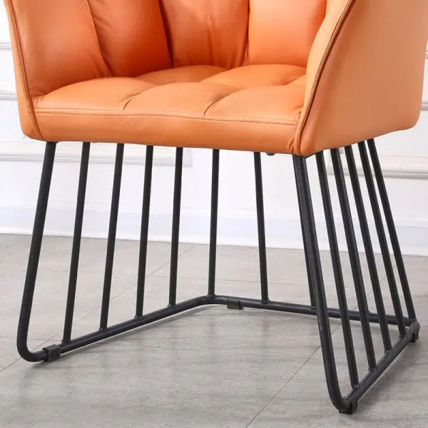 Contemporary Luxury Tufted Leather Upholstered Metal Frame Vanity Stool Backrest For Bedroom - Image 9