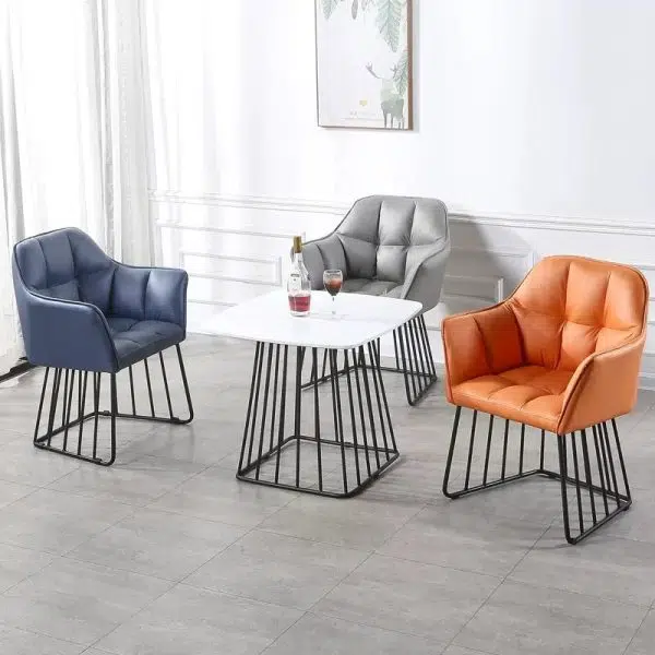 Contemporary Luxury Tufted Leather Upholstered Metal Frame Vanity Stool Backrest For Bedroom - Image 19