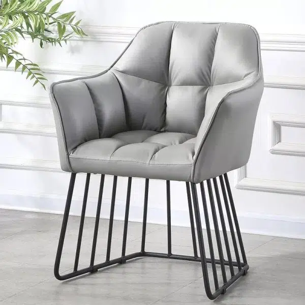 Contemporary Luxury Tufted Leather Upholstered Metal Frame Vanity Stool Backrest For Bedroom - Image 13
