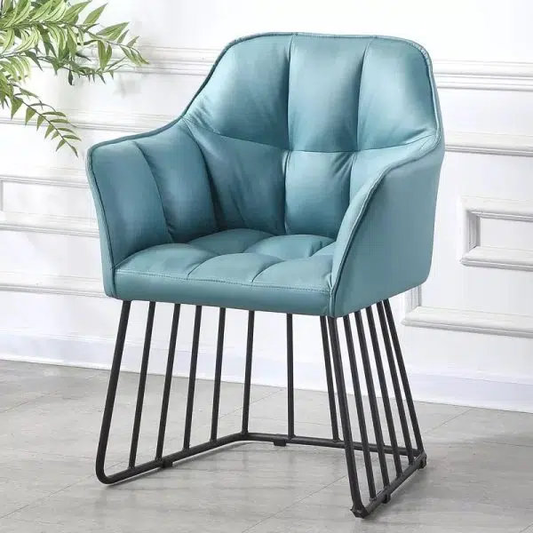 Contemporary Luxury Tufted Leather Upholstered Metal Frame Vanity Stool Backrest For Bedroom - Image 11
