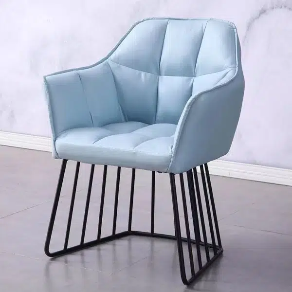 Contemporary Luxury Tufted Leather Upholstered Metal Frame Vanity Stool Backrest For Bedroom - Image 14