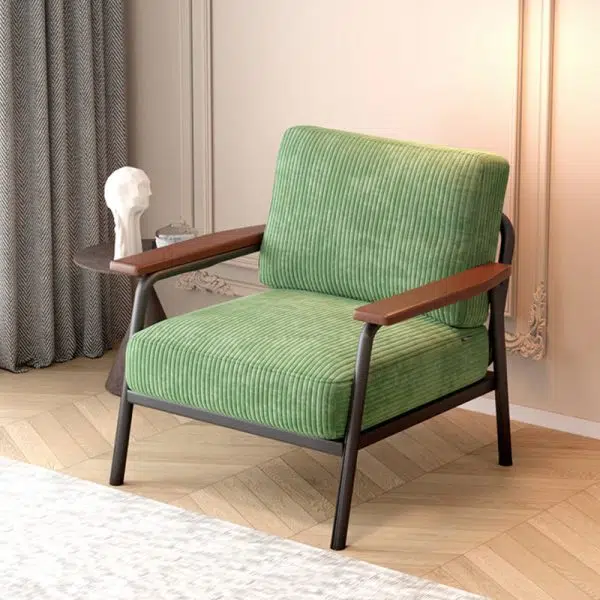 Contemporary Luxury Square Ink-Wash Landscape Print Linen-Cotton Upholstered Accent Chair Armrest For Living Room - Image 3