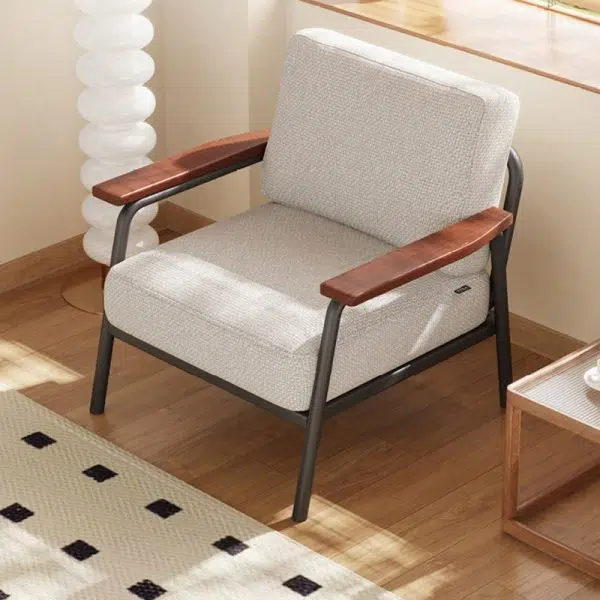 Contemporary Luxury Square Ink-Wash Landscape Print Linen-Cotton Upholstered Accent Chair Armrest For Living Room - Image 8