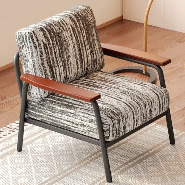 Contemporary Luxury Square Ink-Wash Landscape Print Linen-Cotton Upholstered Accent Chair Armrest For Living Room - Image 7