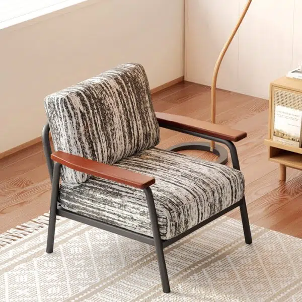 Contemporary Luxury Square Ink-Wash Landscape Print Linen-Cotton Upholstered Accent Chair Armrest For Living Room - Image 2