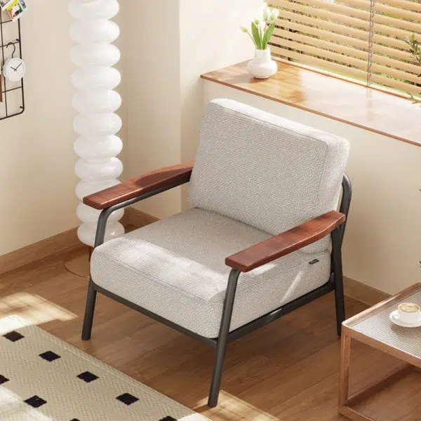 Contemporary Luxury Square Ink-Wash Landscape Print Linen-Cotton Upholstered Accent Chair Armrest For Living Room - Image 9