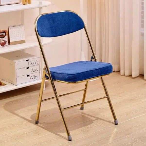 Contemporary Nordic Square Velvet Upholstered Metal Foldable Vanity Stool Backrest Footrest For Bedroom - Image 13