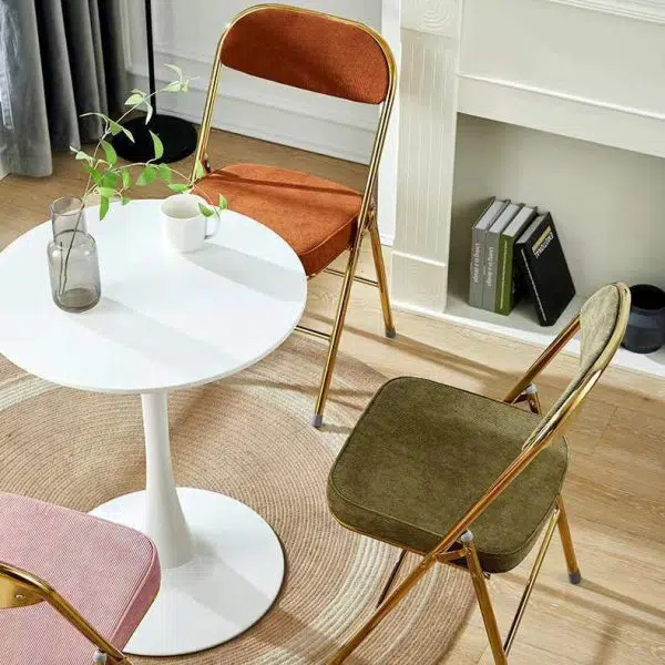 Contemporary Nordic Square Velvet Upholstered Metal Foldable Vanity Stool Backrest Footrest For Bedroom - Image 16