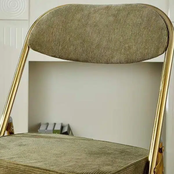 Contemporary Nordic Square Velvet Upholstered Metal Foldable Vanity Stool Backrest Footrest For Bedroom - Image 4