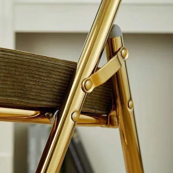 Contemporary Nordic Square Velvet Upholstered Metal Foldable Vanity Stool Backrest Footrest For Bedroom - Image 6