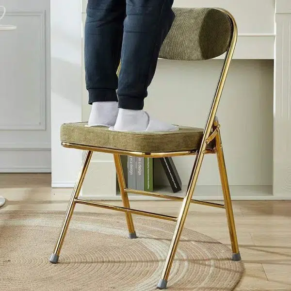 Contemporary Nordic Square Velvet Upholstered Metal Foldable Vanity Stool Backrest Footrest For Bedroom - Image 14