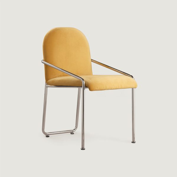 Contemporary Nordic Curved Flannel Upholstered Stainless Steel Legs Dining Chair Backrest For Dining Room - Image 12