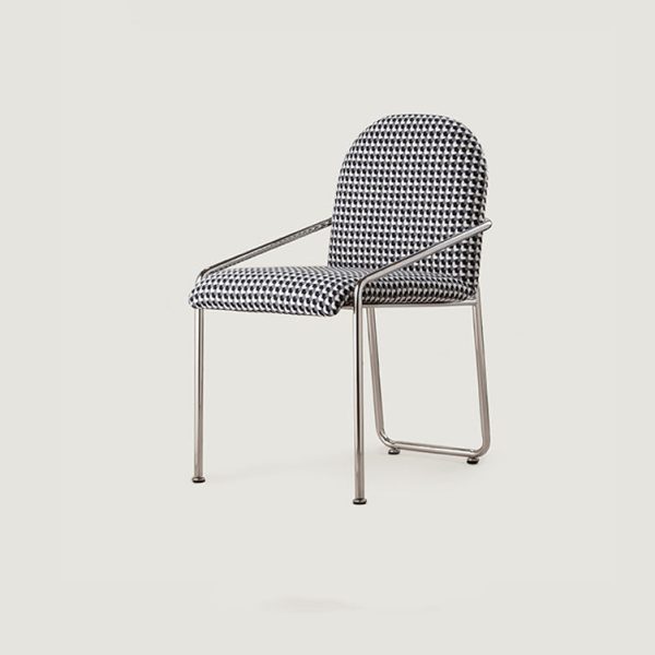 Contemporary Nordic Curved Flannel Upholstered Stainless Steel Legs Dining Chair Backrest For Dining Room - Image 13