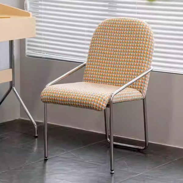 Contemporary Nordic Curved Flannel Upholstered Stainless Steel Legs Dining Chair Backrest For Dining Room - Image 8