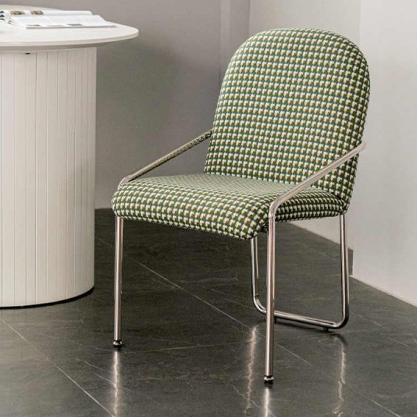Contemporary Nordic Curved Flannel Upholstered Stainless Steel Legs Dining Chair Backrest For Dining Room - Image 2