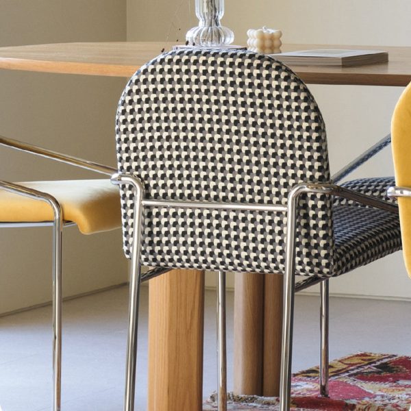 Contemporary Nordic Curved Flannel Upholstered Stainless Steel Legs Dining Chair Backrest For Dining Room - Image 6