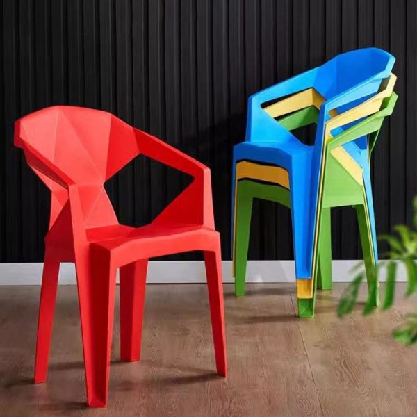 Contemporary Geometric Angular Diamond Form Plastic Stackable Dining Chair Backrest For Dining Room - Image 14