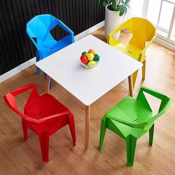 Contemporary Geometric Angular Diamond Form Plastic Stackable Dining Chair Backrest For Dining Room - Image 16