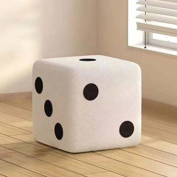 Contemporary Creative Dice Cube Lamb Fleece Solid Wood Frame Low Stool For Living Room - Image 15