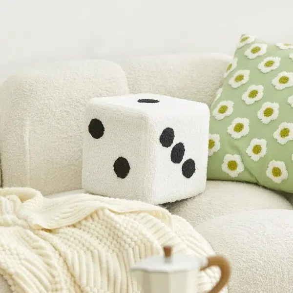 Contemporary Creative Dice Cube Lamb Fleece Solid Wood Frame Low Stool For Living Room - Image 18