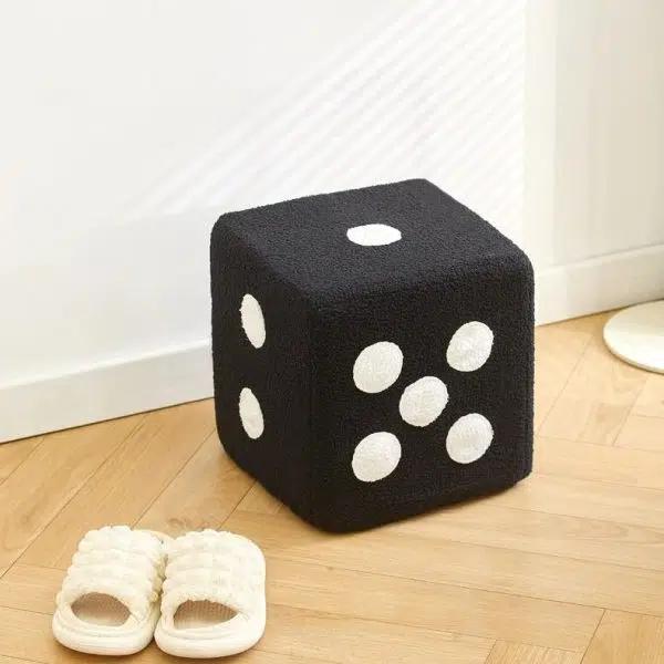 Contemporary Creative Dice Cube Lamb Fleece Solid Wood Frame Low Stool For Living Room - Image 13