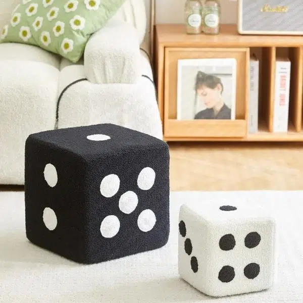Contemporary Creative Dice Cube Lamb Fleece Solid Wood Frame Low Stool For Living Room - Image 20