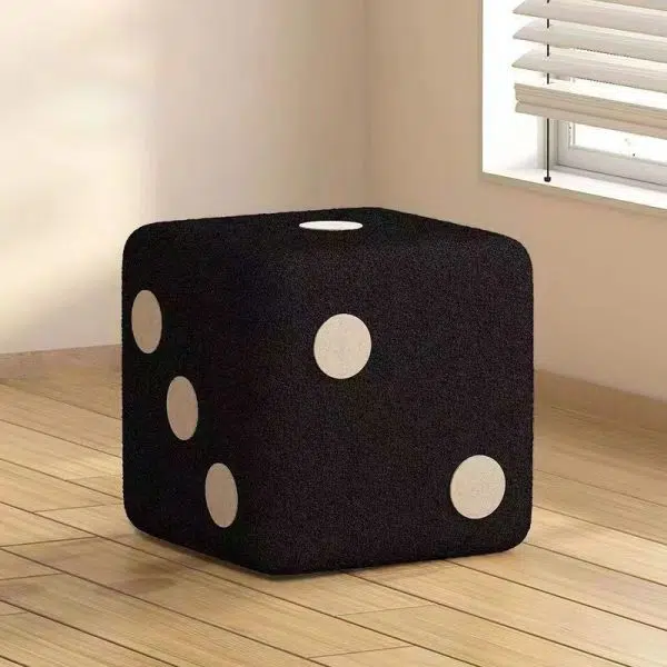 Contemporary Creative Dice Cube Lamb Fleece Solid Wood Frame Low Stool For Living Room - Image 9