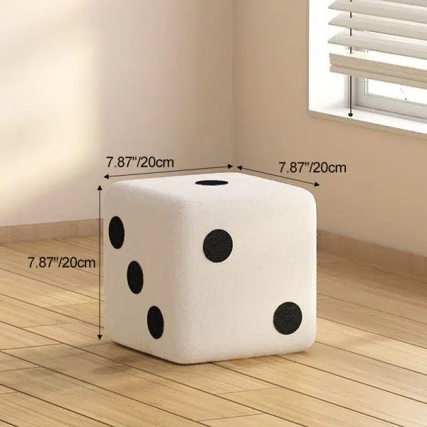 Contemporary Creative Dice Cube Lamb Fleece Solid Wood Frame Low Stool For Living Room - Image 4