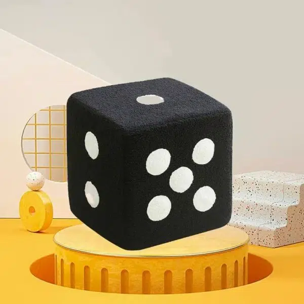 Contemporary Creative Dice Cube Lamb Fleece Solid Wood Frame Low Stool For Living Room - Image 16
