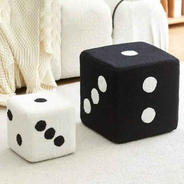 Contemporary Creative Dice Cube Lamb Fleece Solid Wood Frame Low Stool For Living Room - Image 19