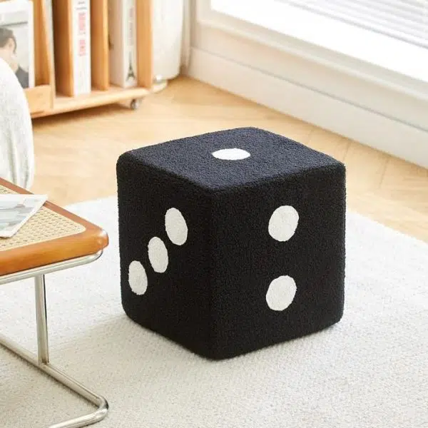 Contemporary Creative Dice Cube Lamb Fleece Solid Wood Frame Low Stool For Living Room - Image 21