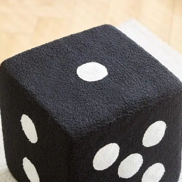 Contemporary Creative Dice Cube Lamb Fleece Solid Wood Frame Low Stool For Living Room - Image 6