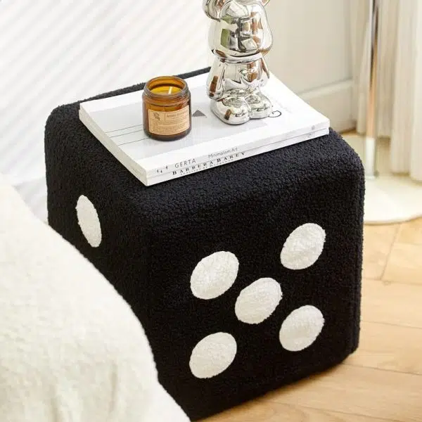 Contemporary Creative Dice Cube Lamb Fleece Solid Wood Frame Low Stool For Living Room - Image 11