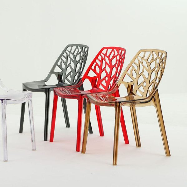 Contemporary Nordic Curved Plastic Dining Chair Openwork Backrest For Dining Room - Image 8
