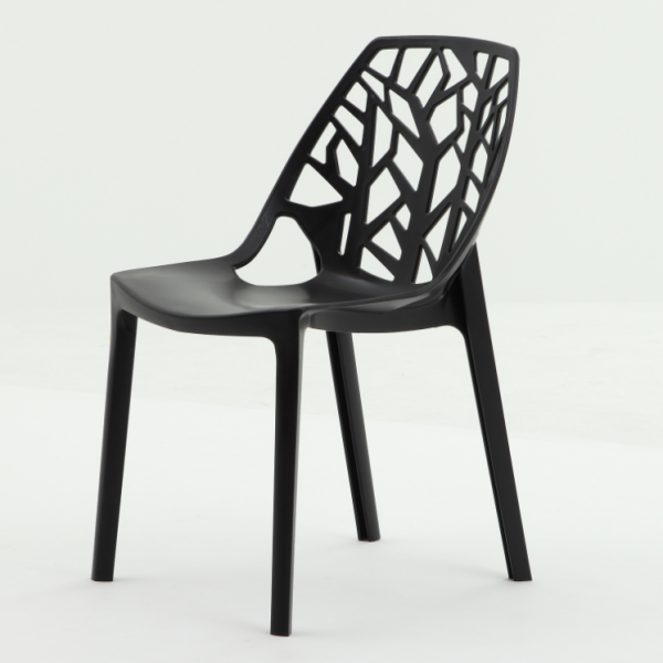 Contemporary Nordic Curved Plastic Dining Chair Openwork Backrest For Dining Room - Image 7