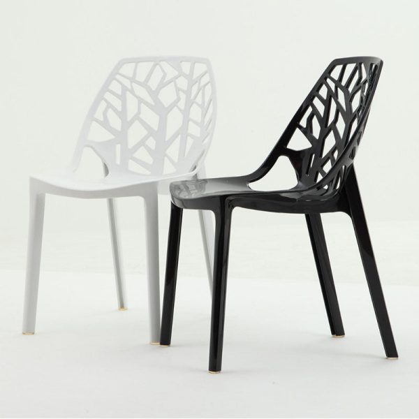 Contemporary Nordic Curved Plastic Dining Chair Openwork Backrest For Dining Room - Image 2