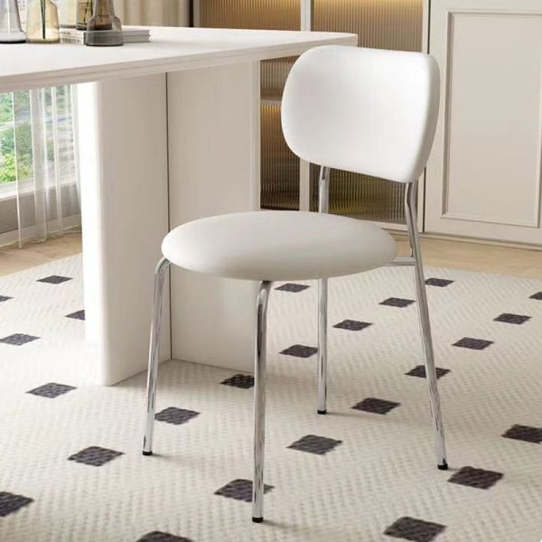 Contemporary Scandinavian Round Leather Iron Legs Stackable Dining Chair Backrest For Dining Room - Image 11