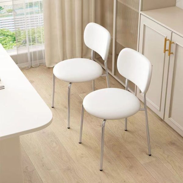 Contemporary Scandinavian Round Leather Iron Legs Stackable Dining Chair Backrest For Dining Room - Image 12