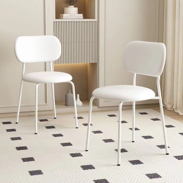 Contemporary Scandinavian Round Leather Iron Legs Stackable Dining Chair Backrest For Dining Room - Image 2