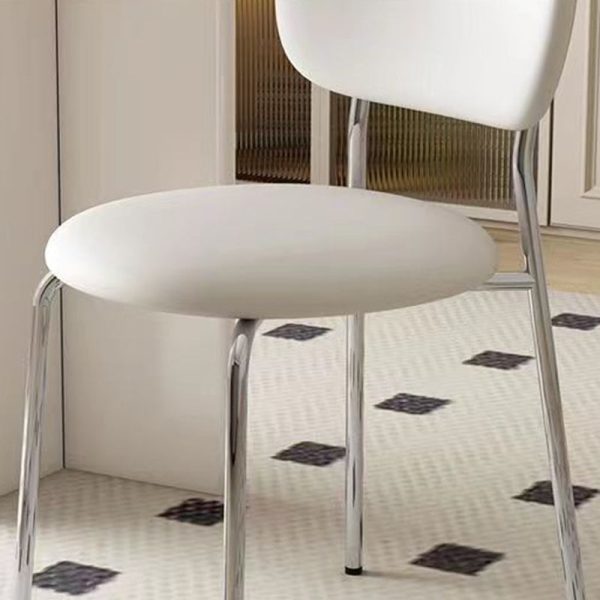 Contemporary Scandinavian Round Leather Iron Legs Stackable Dining Chair Backrest For Dining Room - Image 6