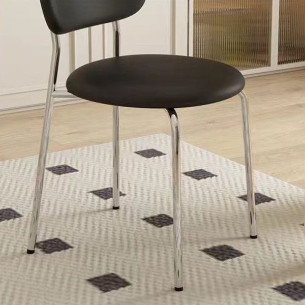 Contemporary Scandinavian Round Leather Iron Legs Stackable Dining Chair Backrest For Dining Room - Image 8