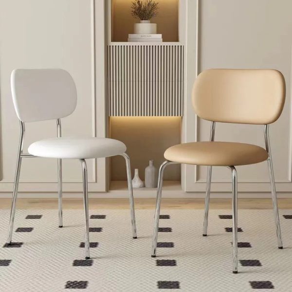 Contemporary Scandinavian Round Leather Iron Legs Stackable Dining Chair Backrest For Dining Room - Image 9