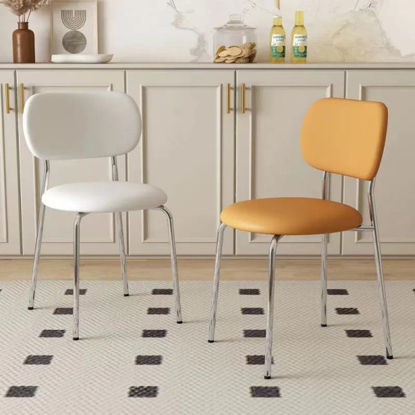 Contemporary Scandinavian Round Leather Iron Legs Stackable Dining Chair Backrest For Dining Room - Image 10