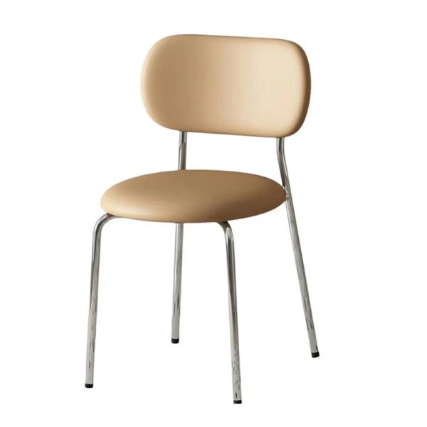 Contemporary Scandinavian Round Leather Iron Legs Stackable Dining Chair Backrest For Dining Room - Image 26